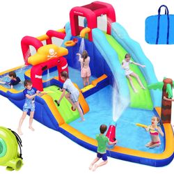 ELEMARA Inflatable Water Slide Bounce House, 10 in 1 Inflatable Water Park with Blower