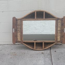 Rattan   mirror and  shelf