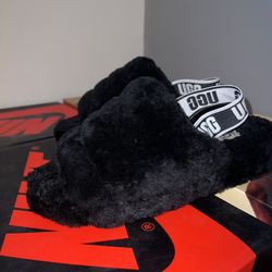 UGG Black Fluffy Slippers