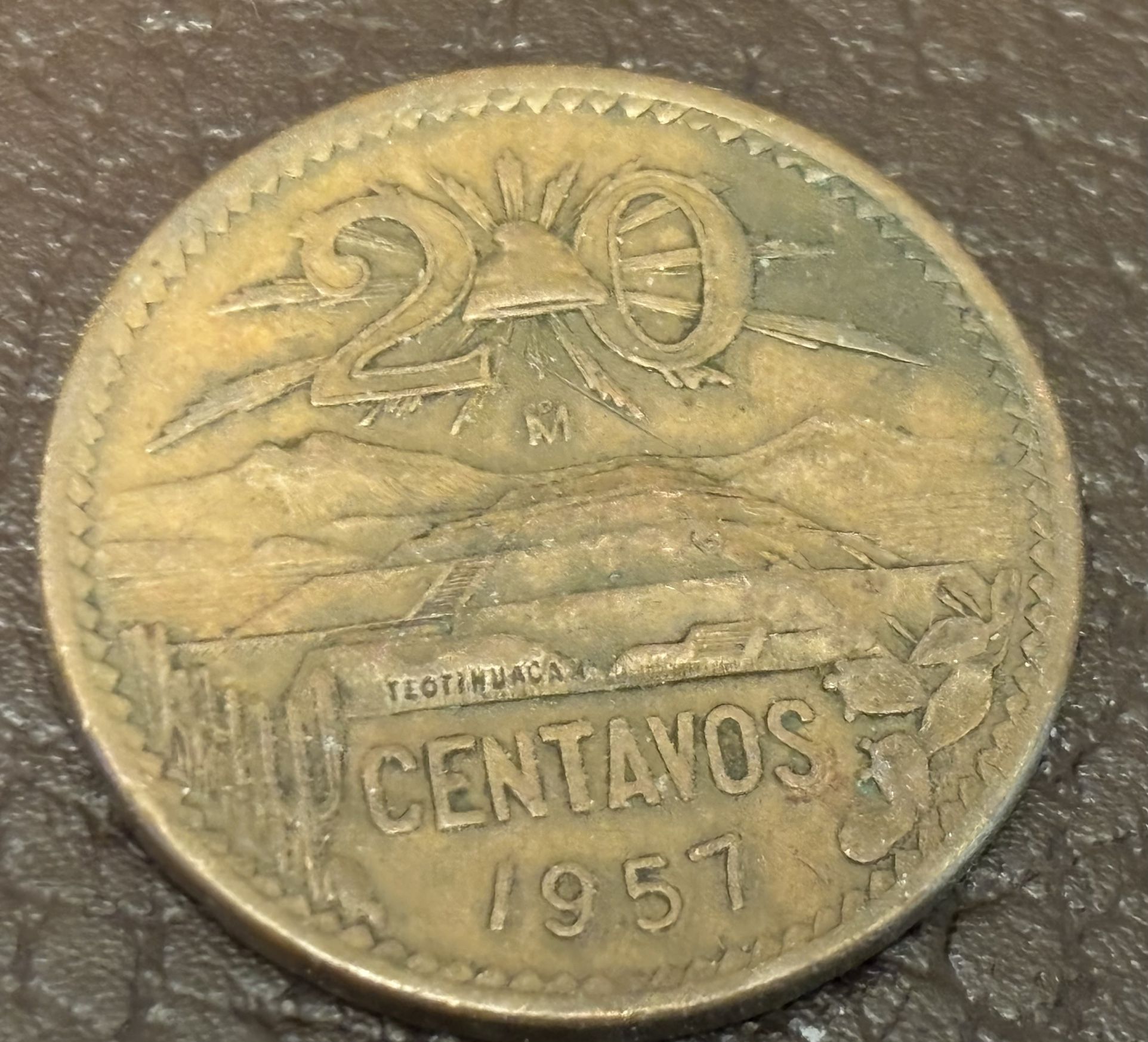 20 centavos 1957. Vintage Coin Of Mexico 