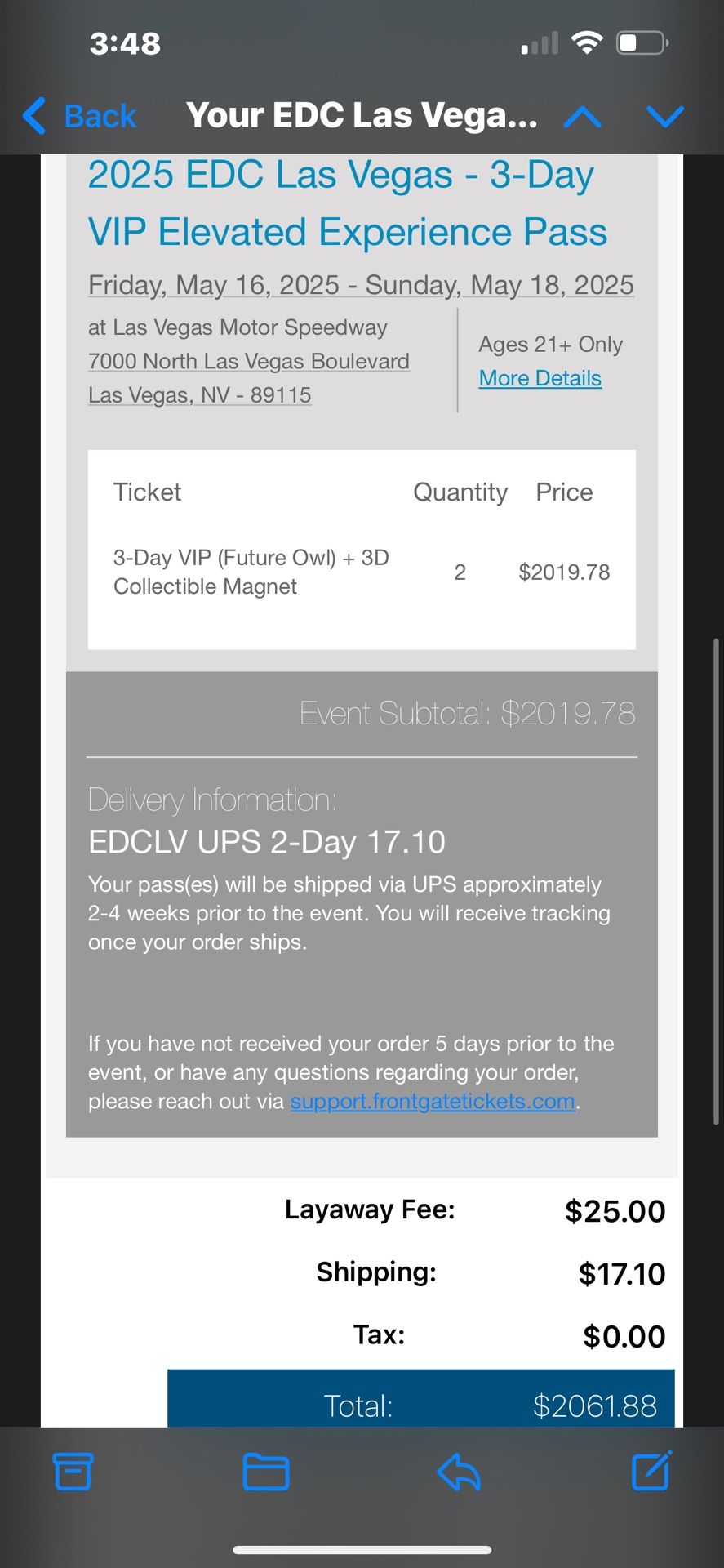 Two EDC VIP Tickets For Sale