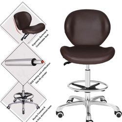 Was 160$ Adjustable Stools Drafting Chair with Backrest & Foot Rest, Tilt Back,Swivel Seat, Rolling Wheels, for Studio,Dental, Office,Salon and Counte