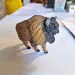 Wood Carved Bison Figurine