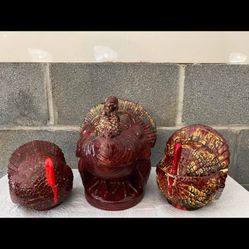 🦃 Vintage Ceramic Turkey Covered Dish Set – Thanksgiving Collectible Decor 🍁