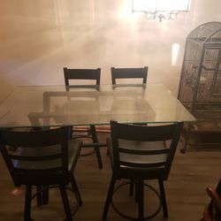 Glass Kitchen Table With 6 Bar Stool Style Chairs 