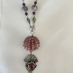 Silver & handblown glass bead necklace 