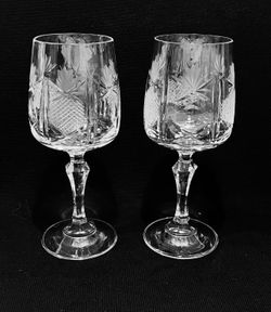 Vintage 1950’s Hand cut Crystal Wine Goblets Set of 2 Made in Germany