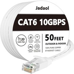 Jadaol Cat 6 Ethernet Cable 50 ft, Outdoor & Indoor 10Gbps Support Cat8 Cat7 Network, Flat RJ45 Internet LAN Computer Patch Cable for Router, Modem, S