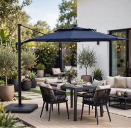11ft Large Navy Cantilever Offset Patio Umbrella with LED solar lights