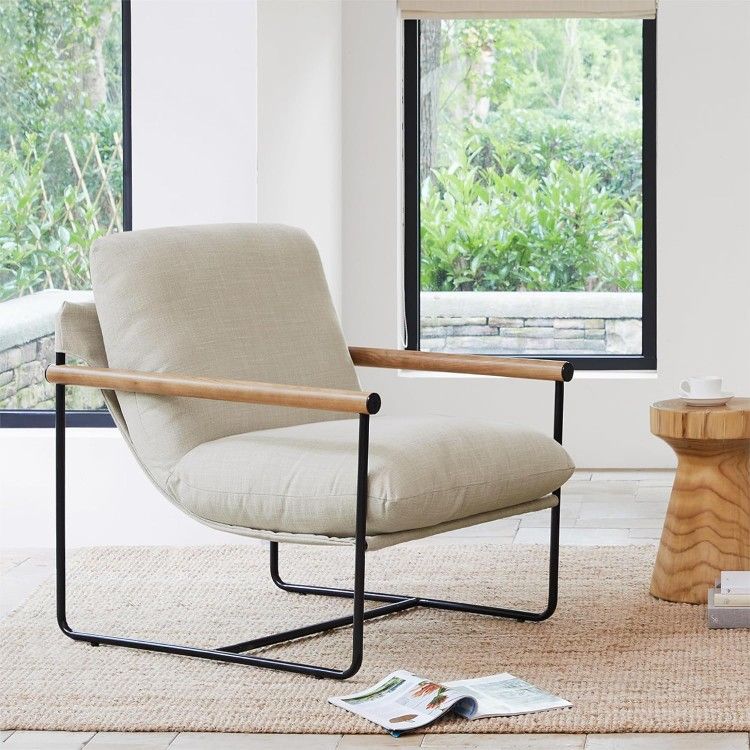 Accent Chair, Living Room Armchair with Metal Frame for Bedroom Office Apartment, Linen