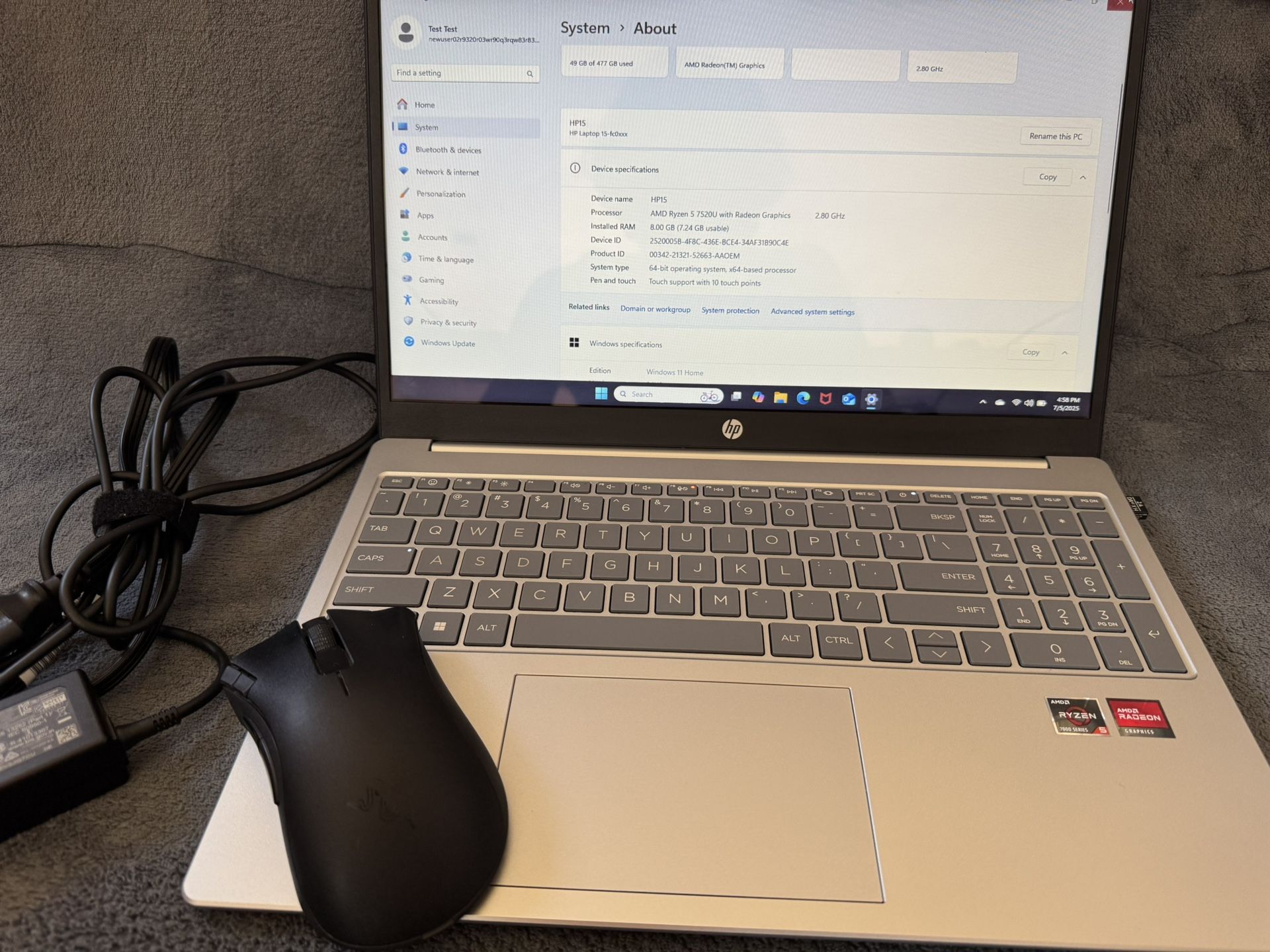 HP15 Ryzen 5 7th Gen, AMD Graphics + Touch Screen