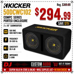 Kicker DCWC10 Dual 10" Subwoofers Ported Box 1000 Watts CWCS10 Bass System 50DCWC102 🚨 No Credit Needed 🚨