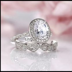 New 18k White Gold Wedding Ring Set 