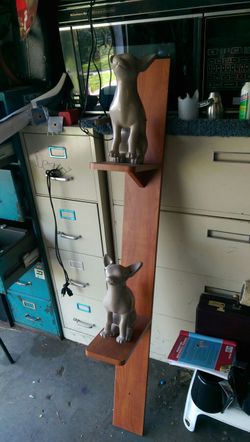 Two chihuahuas on a stand
