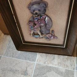 Vintage 1930s Teddy Bear With His Baby In The Bed I Think It's Crepe Paper Been Packed Up With The Family For Many Years From G L O R D A N O