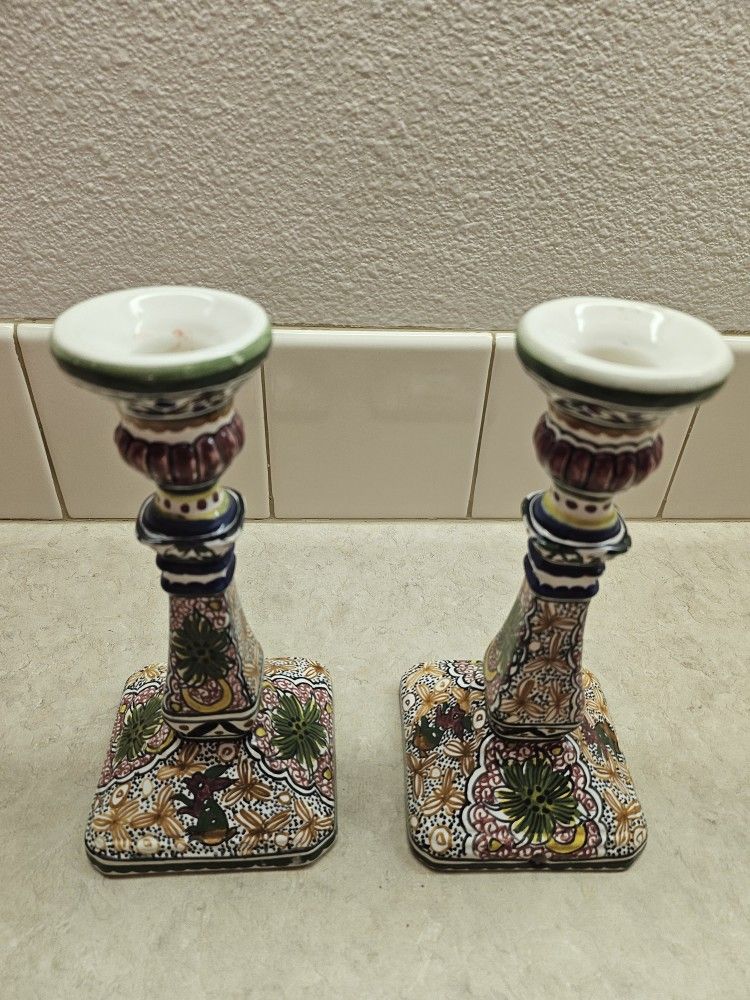 Ceramic Hand Painted Portuguese Candlesticks