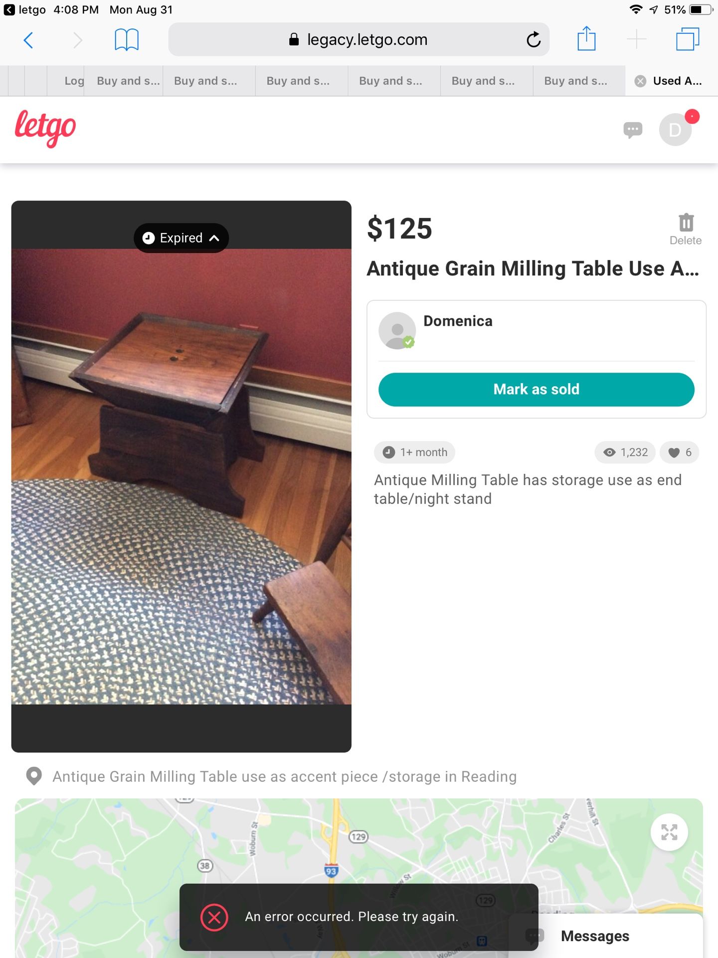 Antique Grain Milling Table Removable Top/Storage