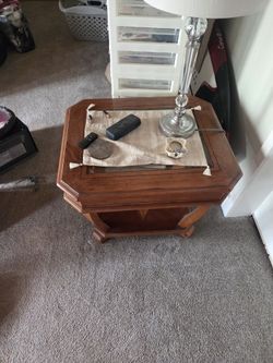 Two End Tables Real Wood With Glass Top