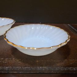 2 Anchor Hocking Golden Shell Milk Glass Dessert Bowls