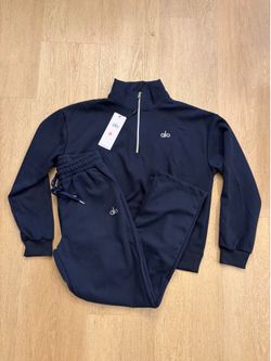 Alo Navy Quarter-Zip Sweatsuit Set size medium