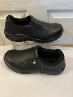 BRAZOS black leather steel toe slip-on work shoes
