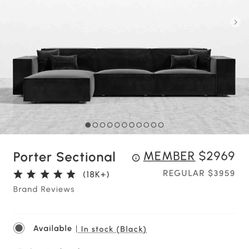 Rove Concepts Porter Sectional Couch in Black Plush Velvet