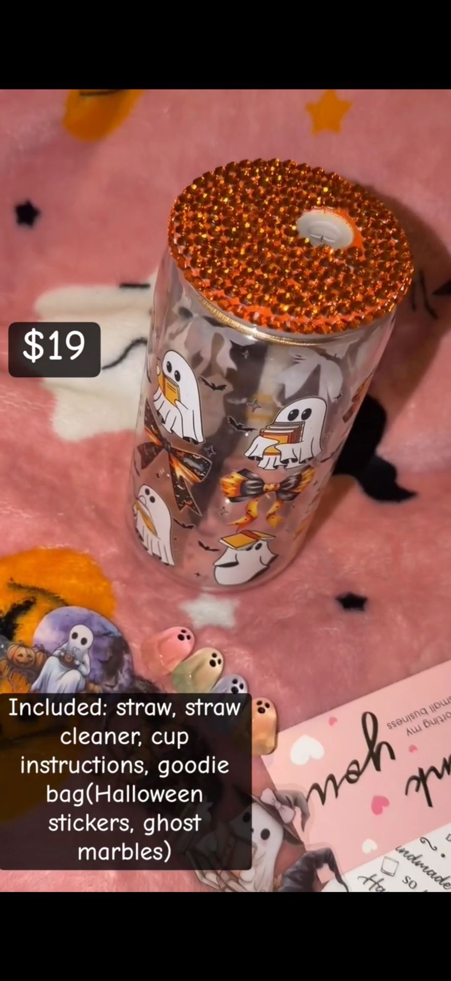 Halloween Ghost Rhinestone Cup