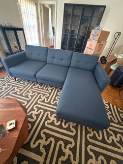 Blue Fabric Sectional Sofa with Chaise