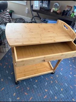 Bamboo Rolling Kitchen Cart with Drawer
