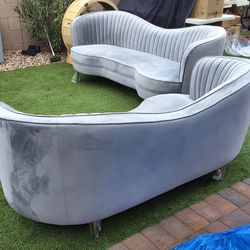 BRAND NEW SOPHIA 2-PIECE UPHOLSTERED SOFA/LOVESEAT LIVING ROOM SET WITH CAMEL BACK GREY