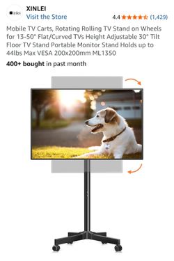 XINLEI Mobile, Rotating Rolling TV Stand on Wheels for 13-50" Flat/Curved TVs Height Adjustable 30° Tilt Floor TV Stand Portable Monitor Stand Holds u