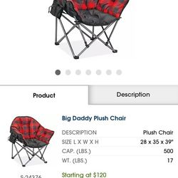 Big Daddy Plush Chair BRAND NEW 