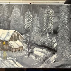 Snowfall at night painting