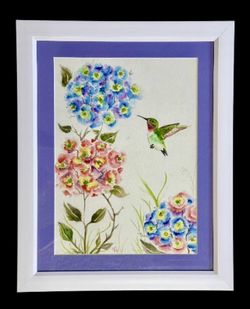 ***NO OFFERS*** 16" X 20" Matted & Framed HUMMINGBIRD with HYDRANGEA Painting