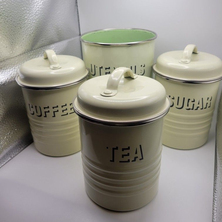 Set Of 4 Cream Canisters Typhoon Vintage Kitchen: Utensils, Sugar, Coffe & Tea