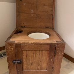 Antique Commode Chair W/ Ceramic Chamber Pot