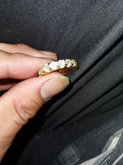 Full eternity moissanite gold tone over sterling silver ring