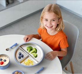 Set of 2 Stainless Steel Toddler Plate with Suction