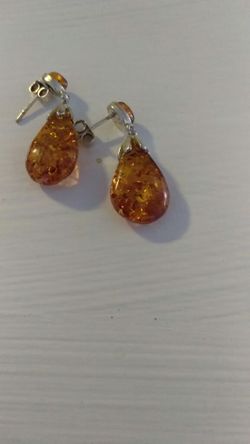 Amber earings sterling silver new