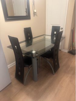 Glass Top Dining Table with 4 Chairs