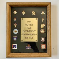 Rare Framed 1984 Olympic Law Enforcement Commemorative 15 Pin Set 