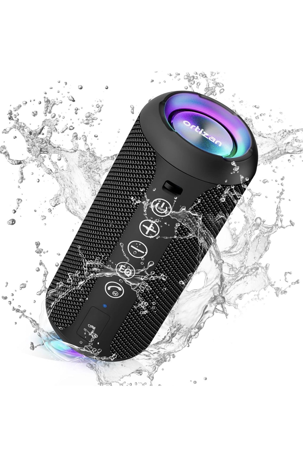 Ortizan - Parlante Bluetooth 5.3, inalámbrico, impermeable IPX7, sonido estéreo de 24 W, graves profundos, luces RGB, emparejamiento doble, 30 horas d