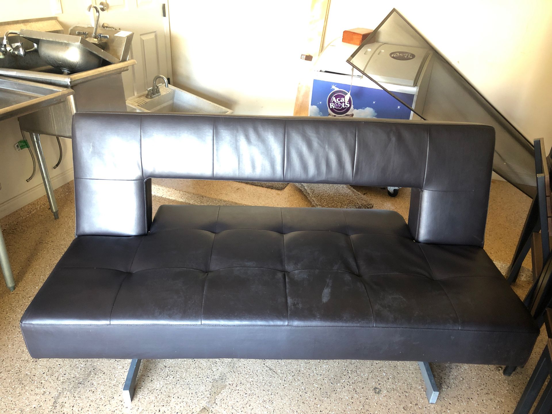 IKEA leather futon couch set up