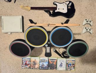 Xbox 360 Rock Band Bundle – Drums Guitar Mic + Console + Games