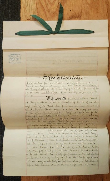 1877 Philadelphia Deed Of Property