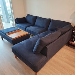 Sectional Sofa Blue With Coffee Table