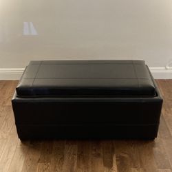 Black Leather Ottoman w/ Stools and Built-In Tray Top