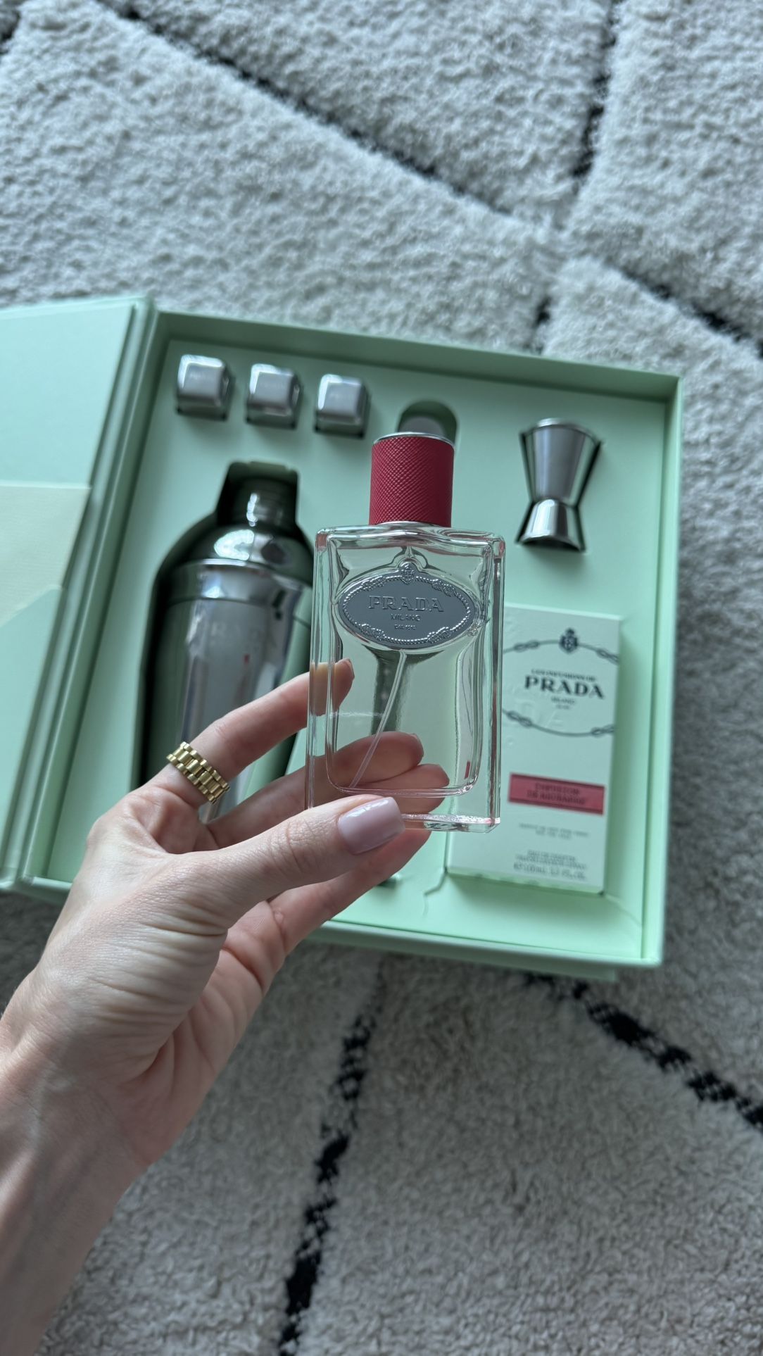 Prada Woman Perfume Infusion de Rhubarbe Perfume 100ml + a Prada cocktail mixer set