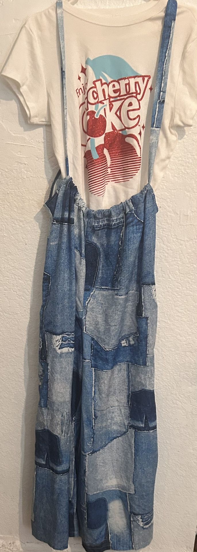 Wide Leg Jean Plaid Pattern Casual Woman Overalls Shirt Not Included XL Blue