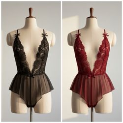 NEW/NUEVO one piece lingerie black XL Red L / lencería de una pieza Negro XL Rojo L